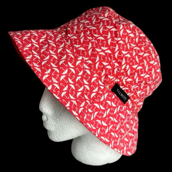 Talbots Bucket Rain Hat Reversible Pink White Umbrella Packable Lightweight - Picture 2 of 7
